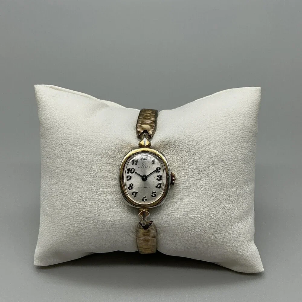 Vintage Helbros Womens Watch 17mm Gold Tone Bracelet 17 Jewels Manual Wind 6
